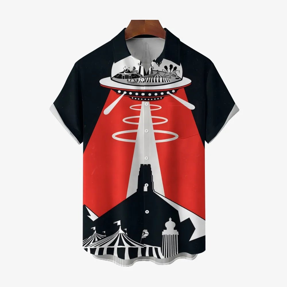 Men's Glastonbury Festival Inspired Art Print Casual Short Sleeve Shirt 2404000923