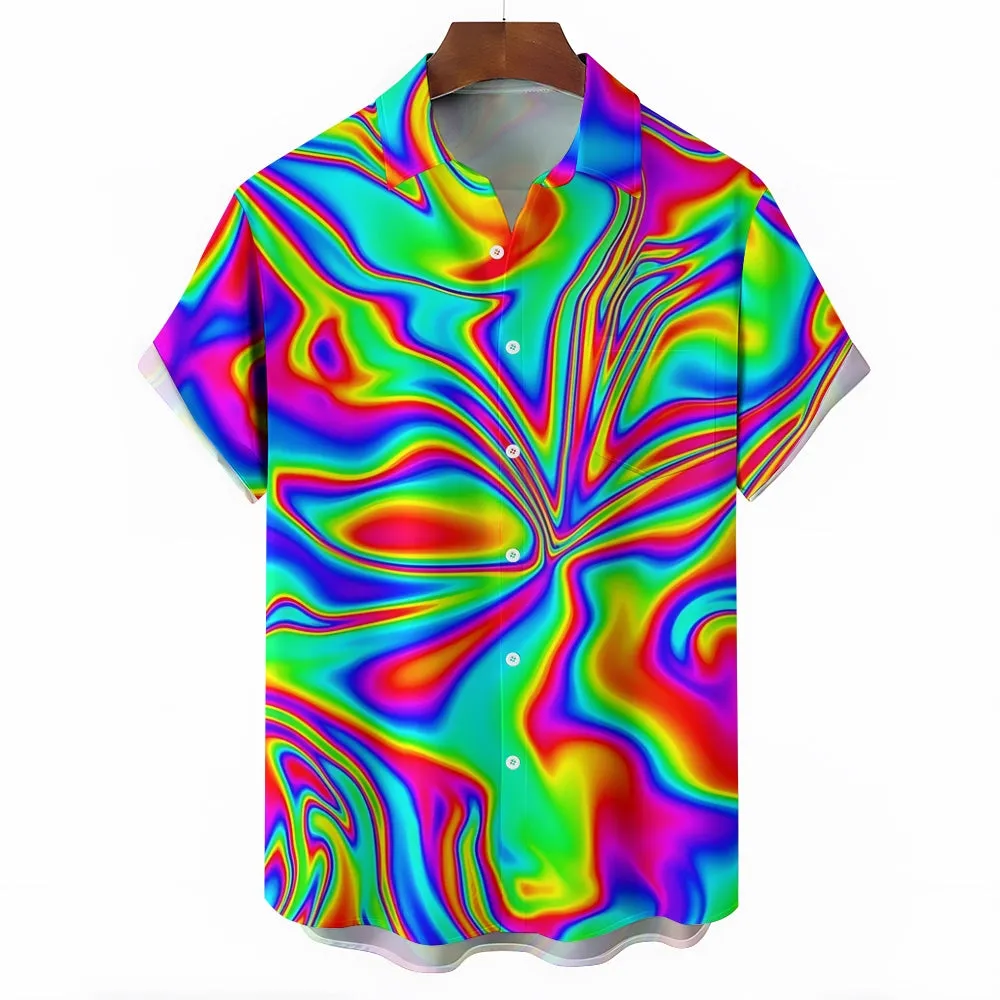Men's Hawaiian Flowing Color Print Resort Shirt 2306101600