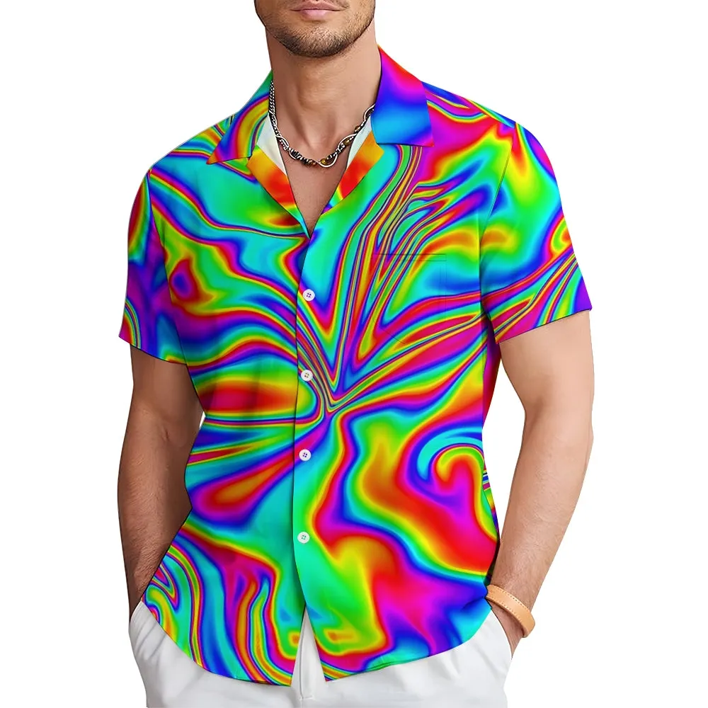 Men's Hawaiian Flowing Color Print Resort Shirt 2306101600