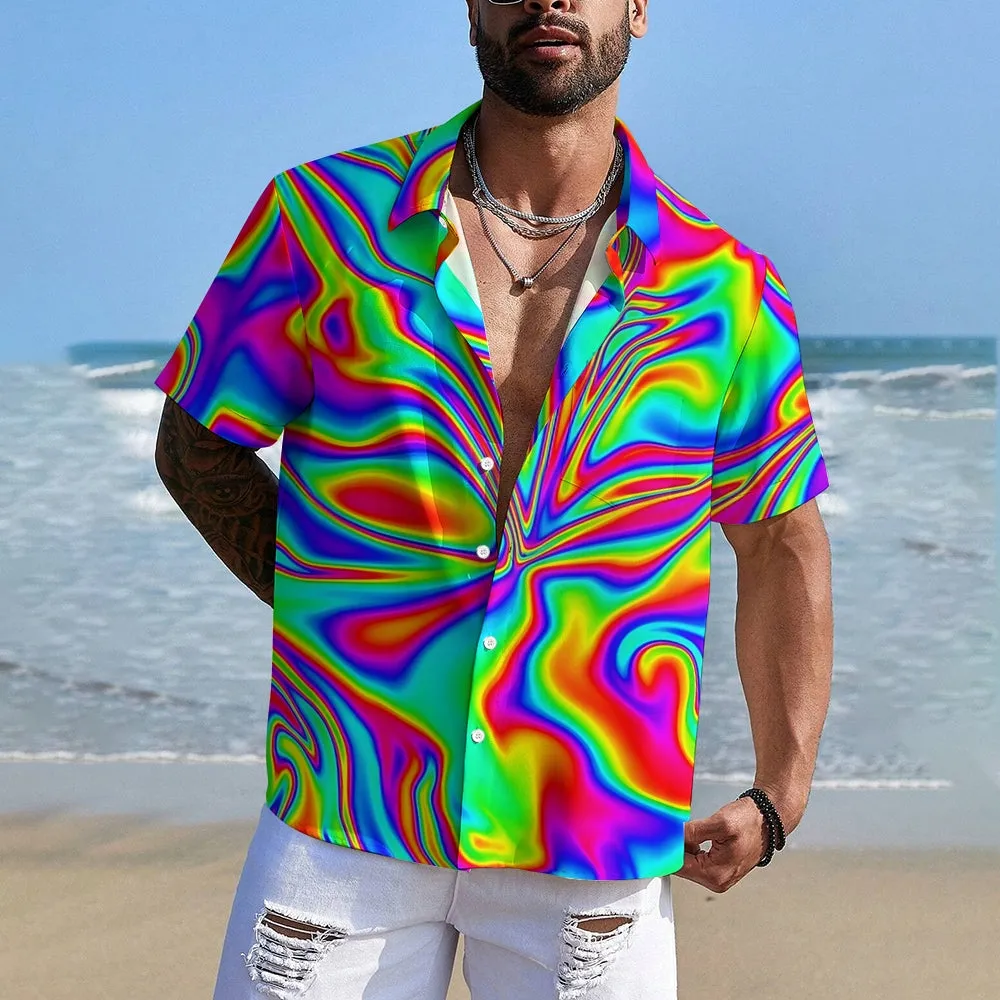 Men's Hawaiian Flowing Color Print Resort Shirt 2306101600