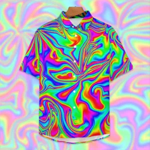 Men's Hawaiian Flowing Color Print Resort Shirt 2306101600