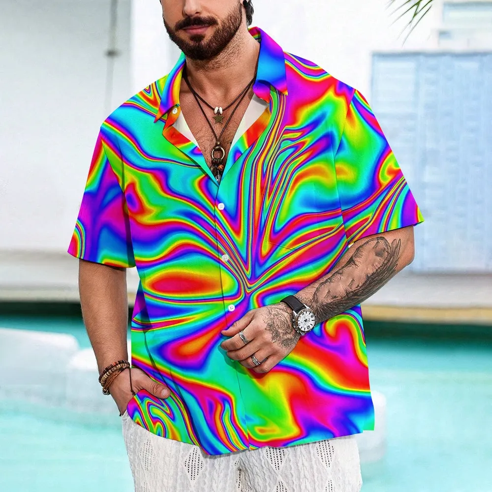 Men's Hawaiian Flowing Color Print Resort Shirt 2306101600