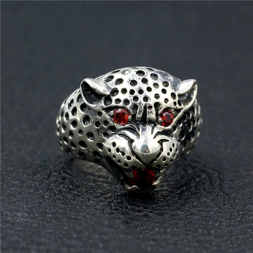 Men's Punk Real Solid 925 Sterling Silver Ring Leopard Animals Gothic Jewelry Size 7-11