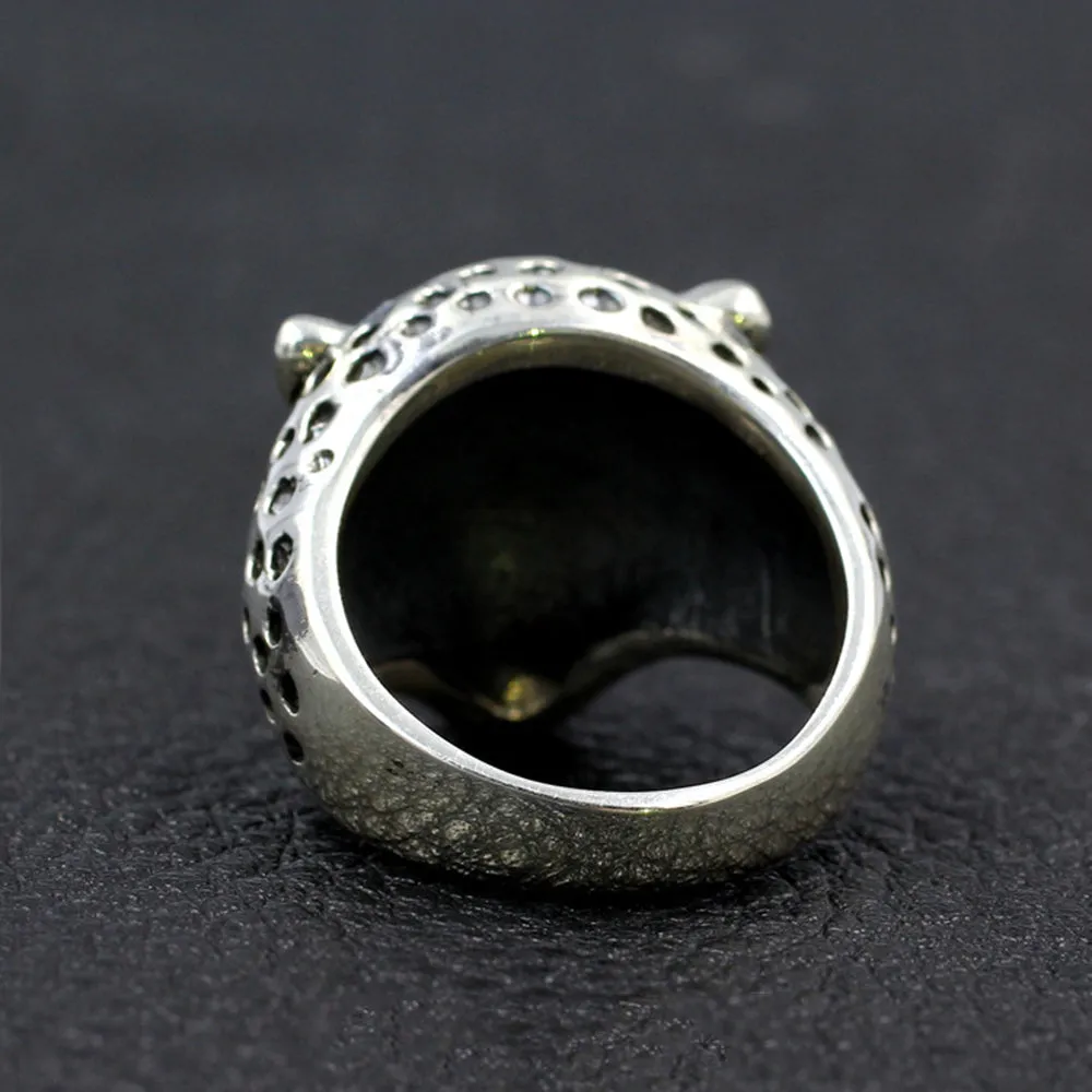 Men's Punk Real Solid 925 Sterling Silver Ring Leopard Animals Gothic Jewelry Size 7-11