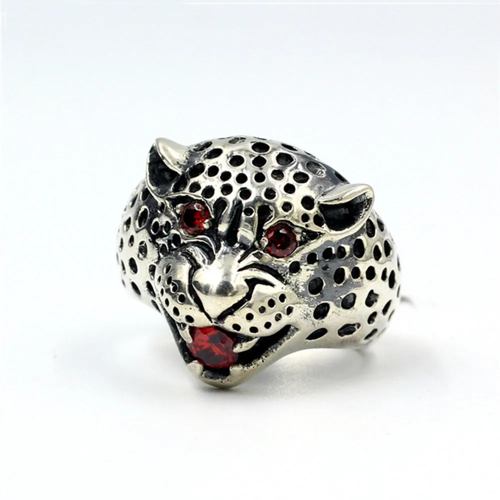 Men's Punk Real Solid 925 Sterling Silver Ring Leopard Animals Gothic Jewelry Size 7-11