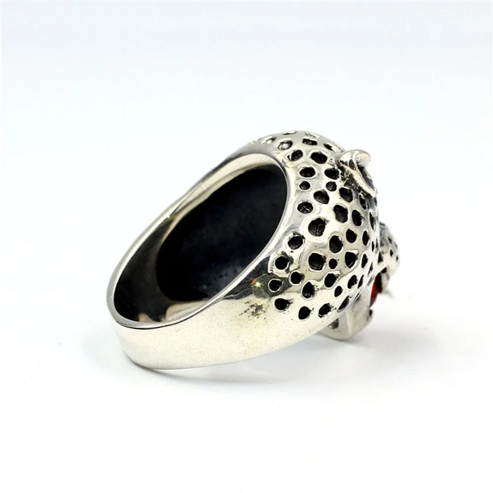 Men's Punk Real Solid 925 Sterling Silver Ring Leopard Animals Gothic Jewelry Size 7-11