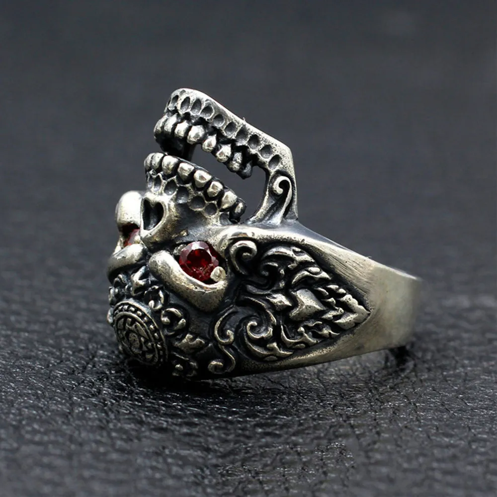 Men's Real Solid 925 Sterling Silver CZ Inlay Ring Gorilla Skulls King Gothic Jewelry Size 8-11