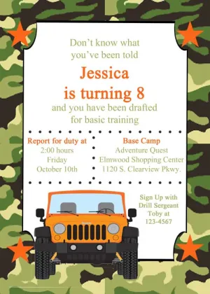 MILITARY JEEP CAMO 2 CUSTOM INVITATION