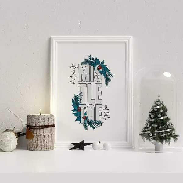 Mistletoe and Holly modern retro Christmas