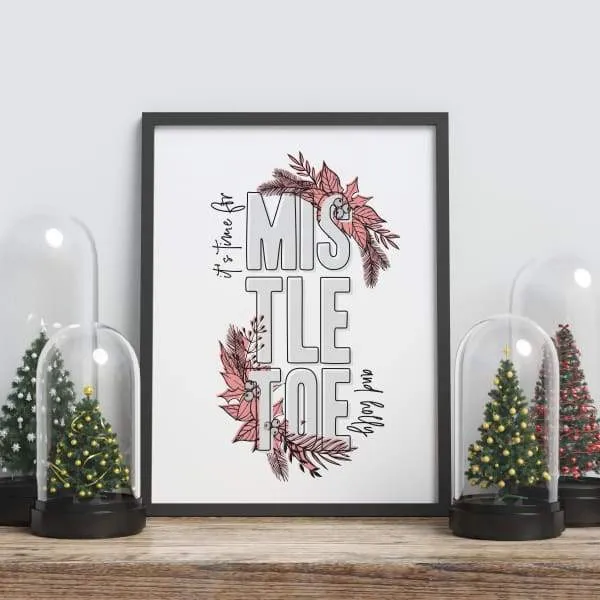 Mistletoe and Holly modern retro Christmas
