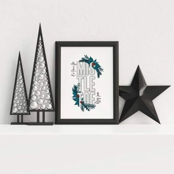 Mistletoe and Holly modern retro Christmas