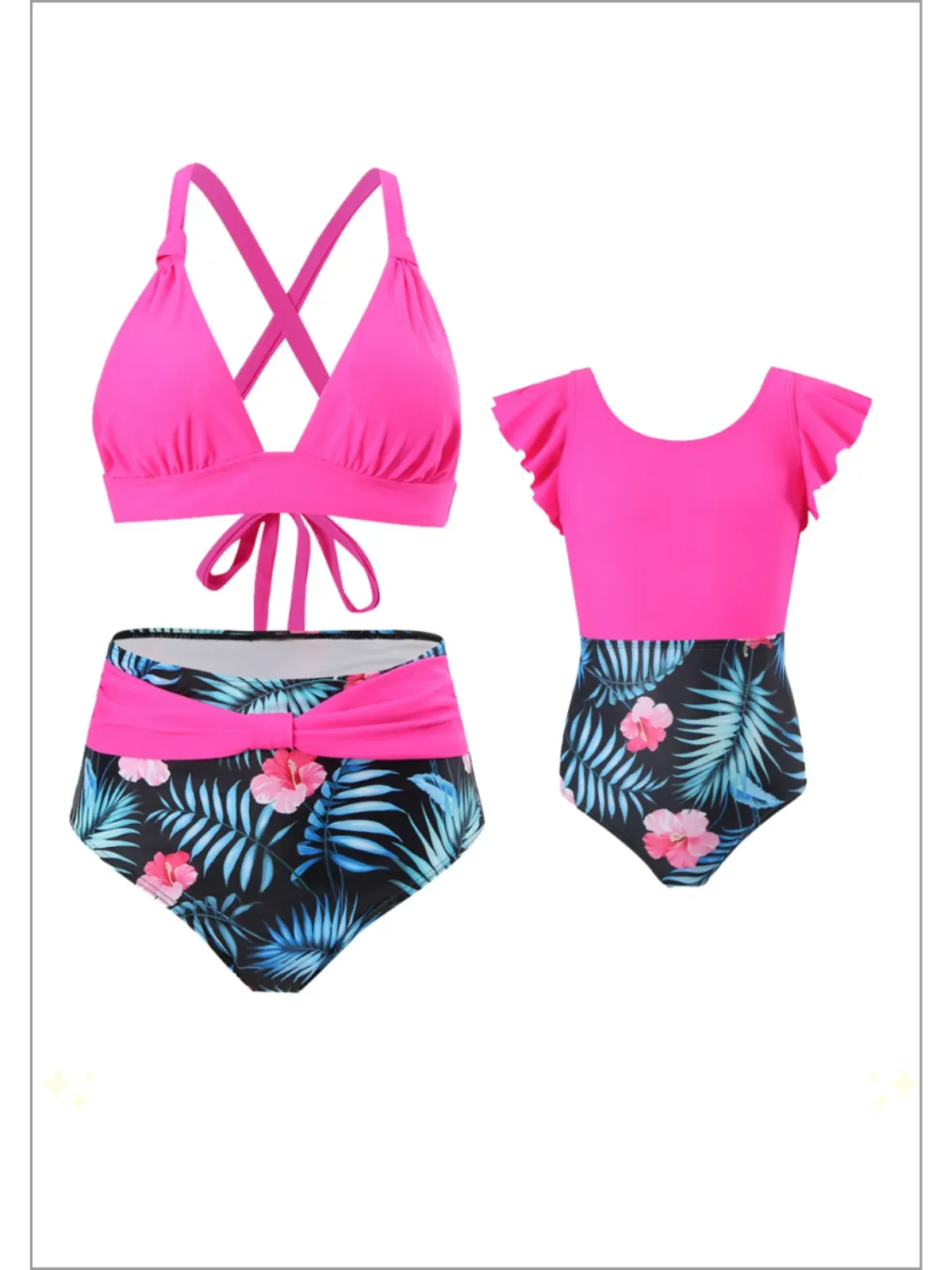 Mommy and Me Pink and Tropical Swimsuit
