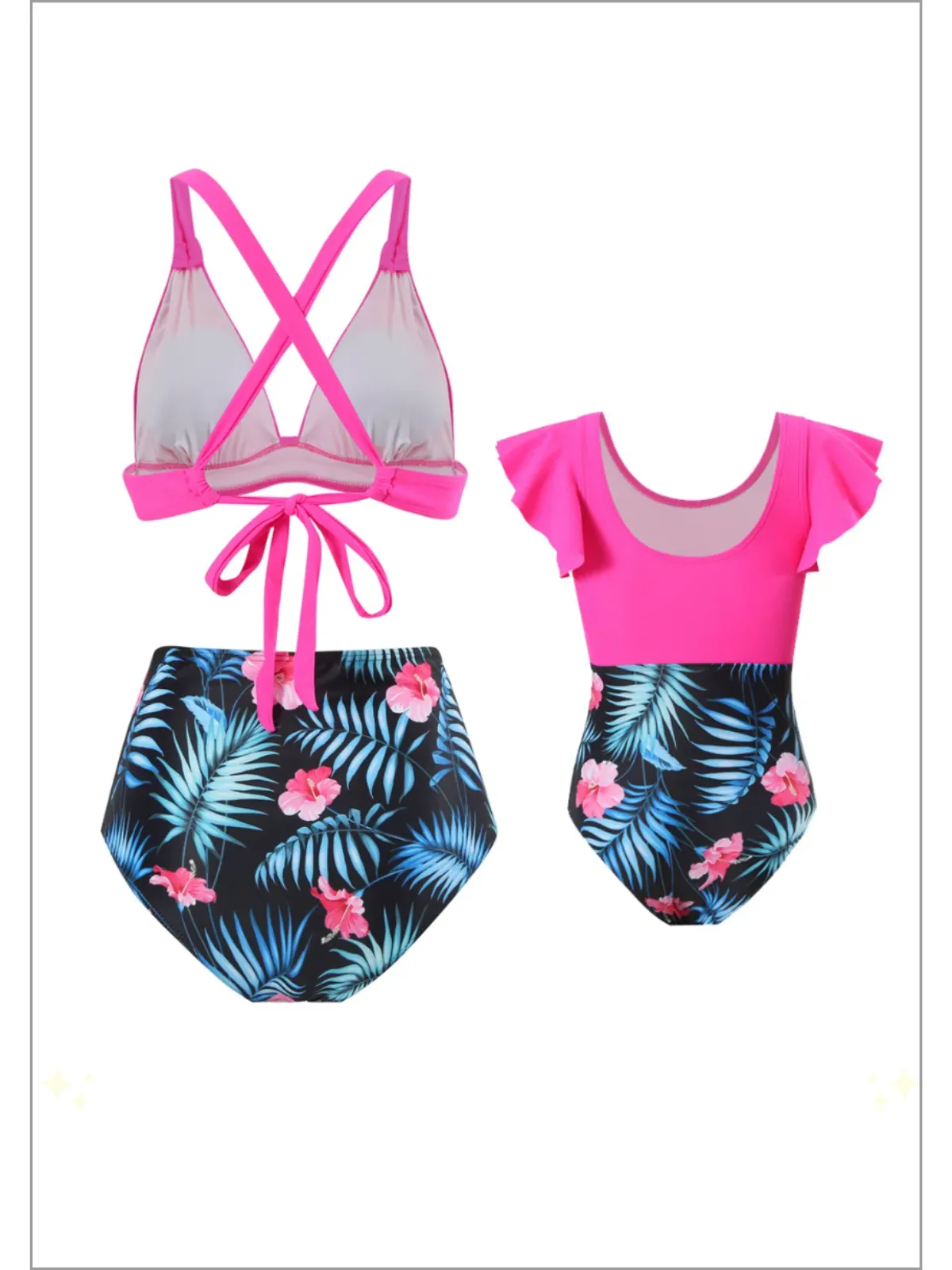 Mommy and Me Pink and Tropical Swimsuit