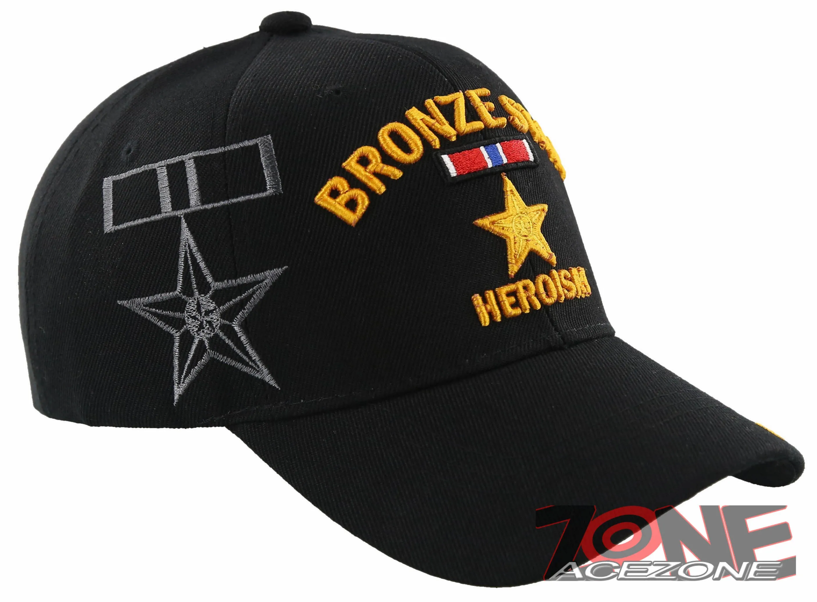 NEW! BRONZE STAR HEROISM STAR MEDAL BALL CAP HAT BLACK