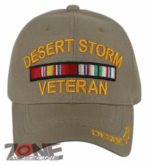 NEW! DESERT STORM VETERAN MILITARY BALL CAP HAT TAN