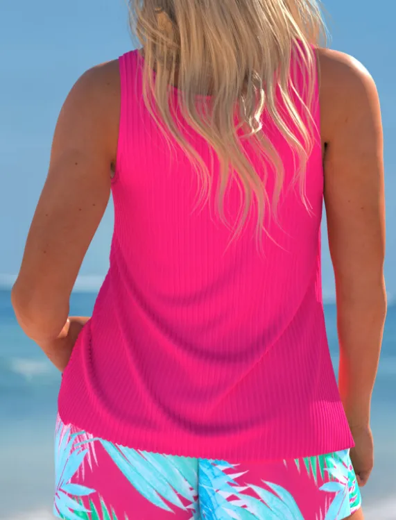 NEW MODLILY® Cut Out Tropical Plants Print Hot Pink Tankini Set, Sz XL, Retails $59