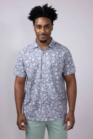 North River Reverse Print Tropical Button Shirt for Men in Blue | NRM5345-INDIGO