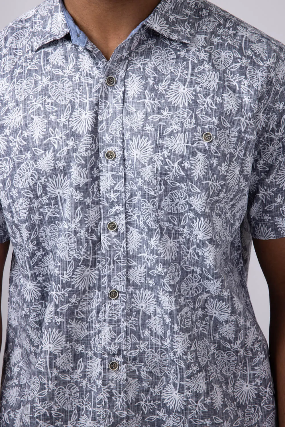 North River Reverse Print Tropical Button Shirt for Men in Blue | NRM5345-INDIGO