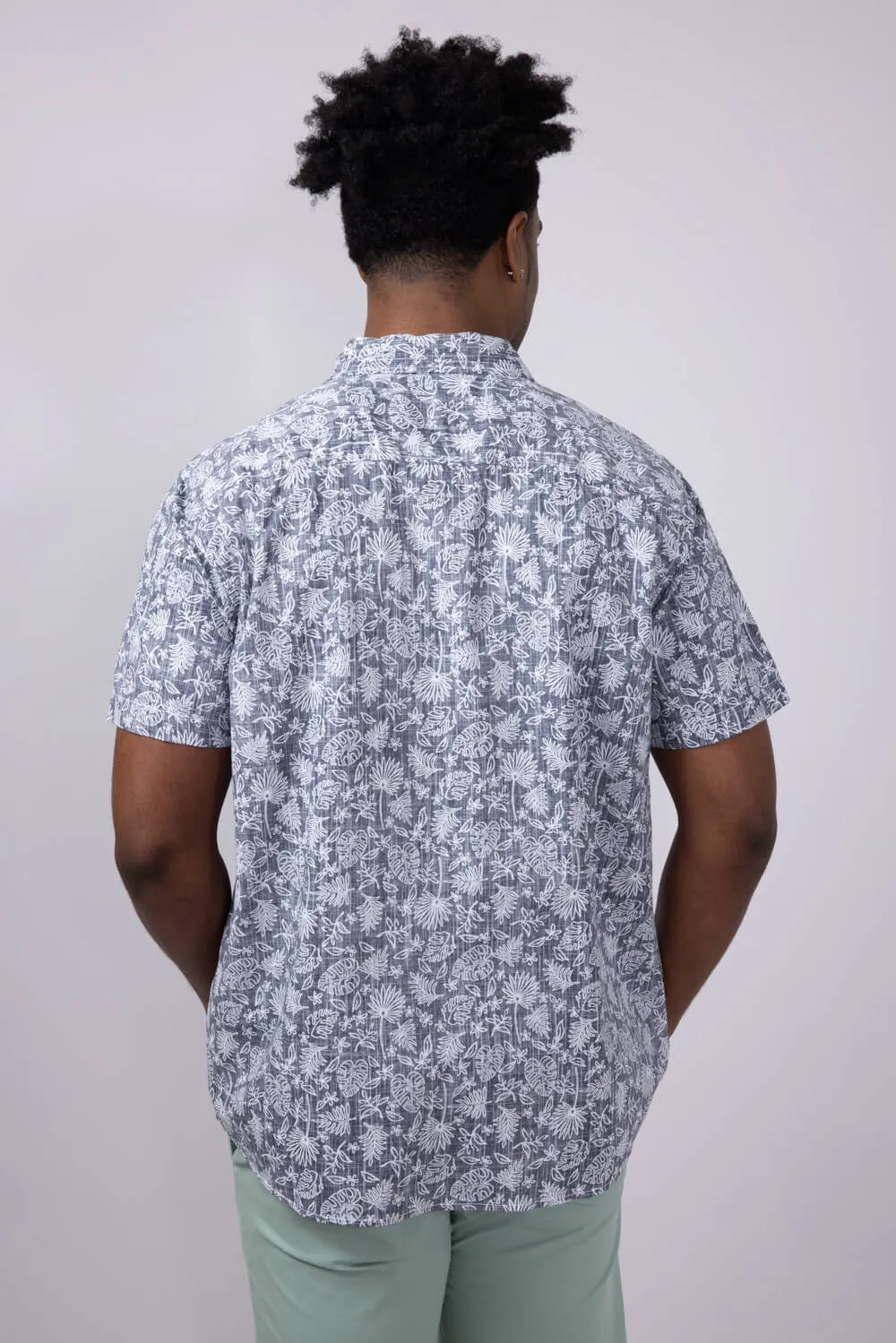 North River Reverse Print Tropical Button Shirt for Men in Blue | NRM5345-INDIGO