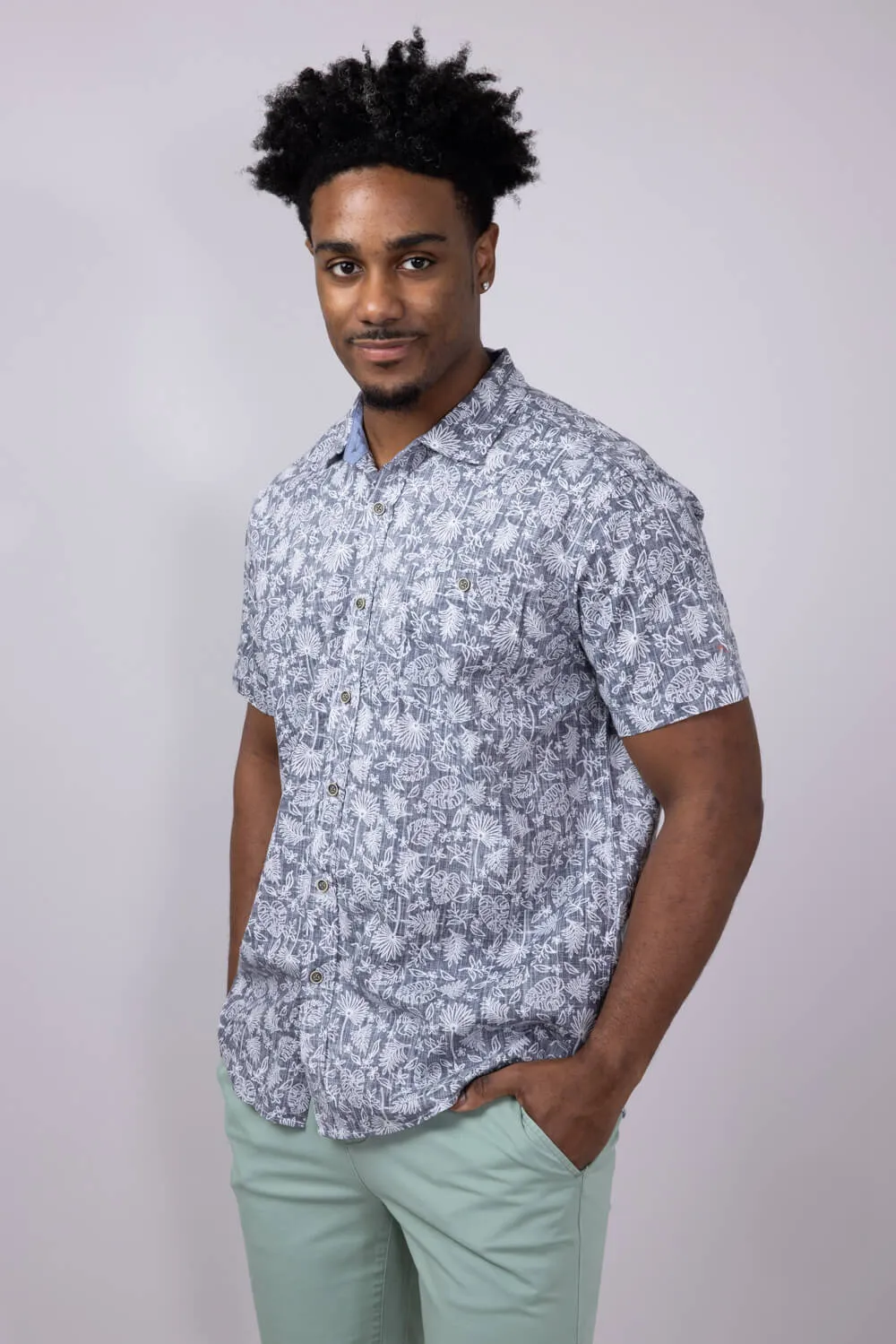 North River Reverse Print Tropical Button Shirt for Men in Blue | NRM5345-INDIGO