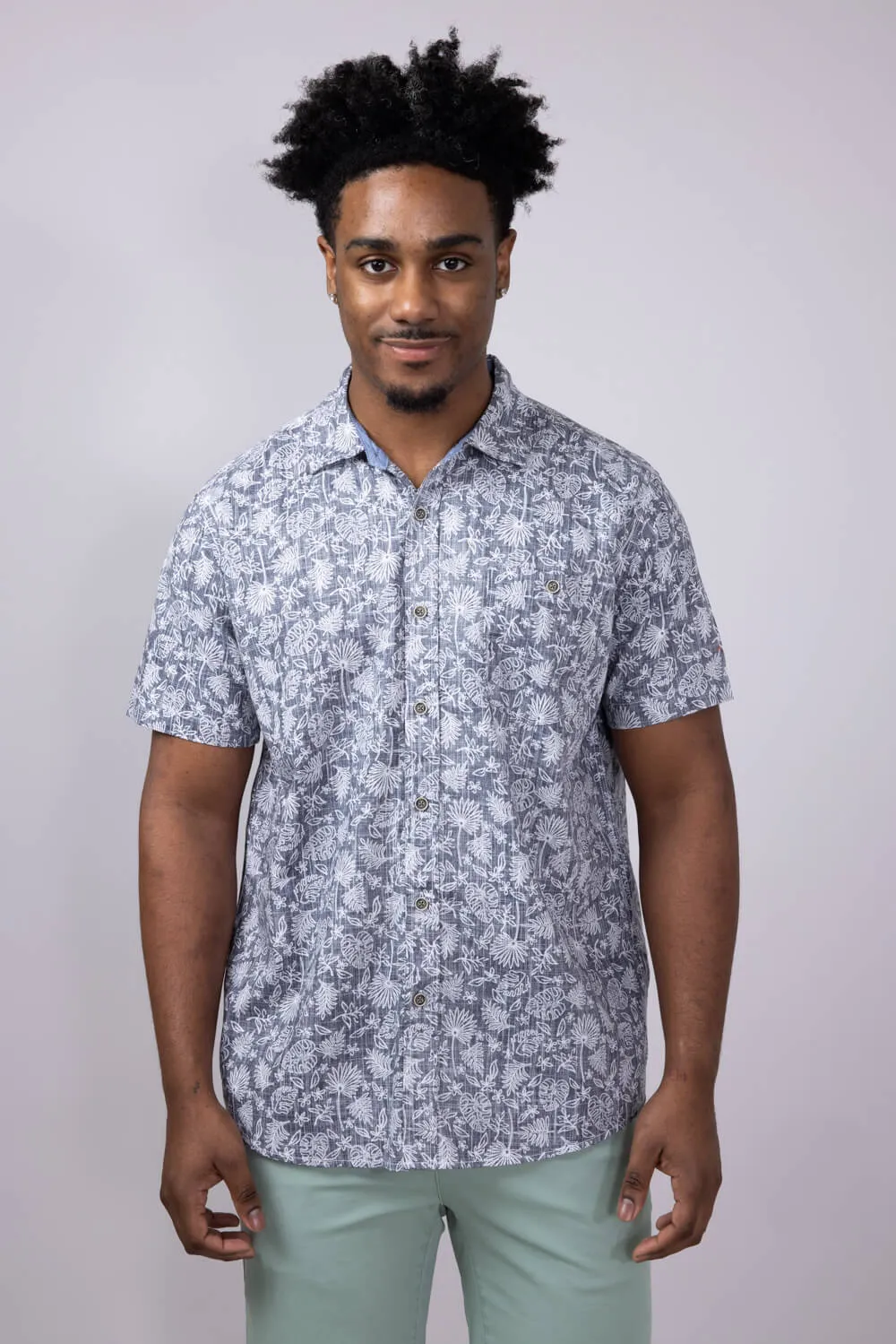North River Reverse Print Tropical Button Shirt for Men in Blue | NRM5345-INDIGO