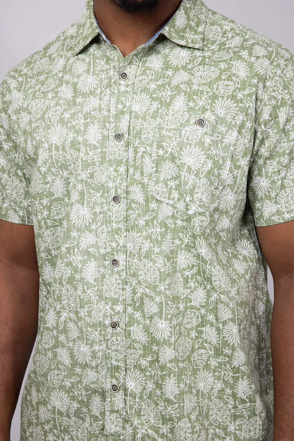 North River Reverse Print Tropical Button Shirt for Men in Green | NRM5345-GREEN