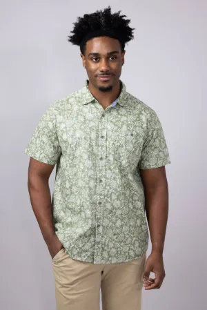 North River Reverse Print Tropical Button Shirt for Men in Green | NRM5345-GREEN