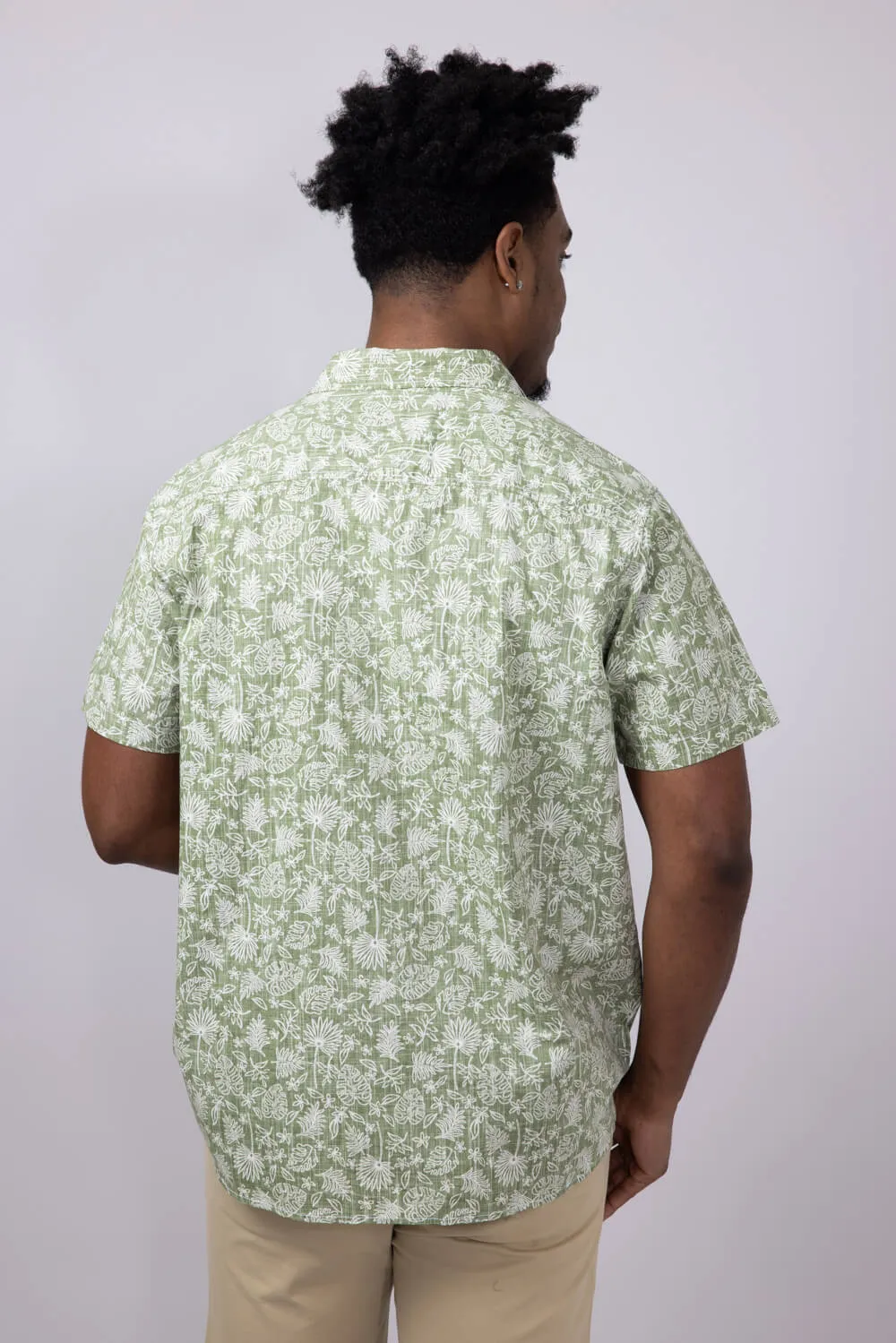 North River Reverse Print Tropical Button Shirt for Men in Green | NRM5345-GREEN