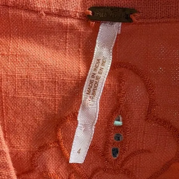 NWOT Free People In Dreamland Embroidered odice Chiffon Skirt Boho Coral Dress