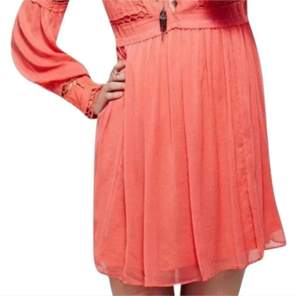 NWOT Free People In Dreamland Embroidered odice Chiffon Skirt Boho Coral Dress