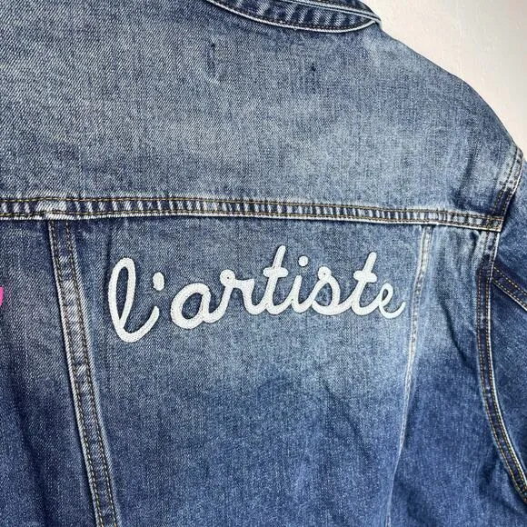NWT Sandrine Rose Free People Oversized Embroidered Denim Jean Jacket Shacket S
