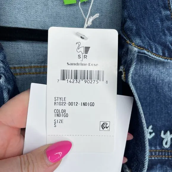 NWT Sandrine Rose Free People Oversized Embroidered Denim Jean Jacket Shacket S