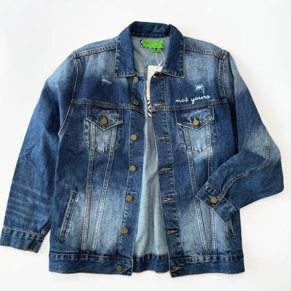 NWT Sandrine Rose Free People Oversized Embroidered Denim Jean Jacket Shacket S