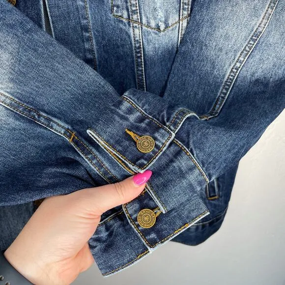 NWT Sandrine Rose Free People Oversized Embroidered Denim Jean Jacket Shacket S