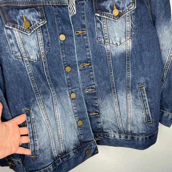 NWT Sandrine Rose Free People Oversized Embroidered Denim Jean Jacket Shacket S