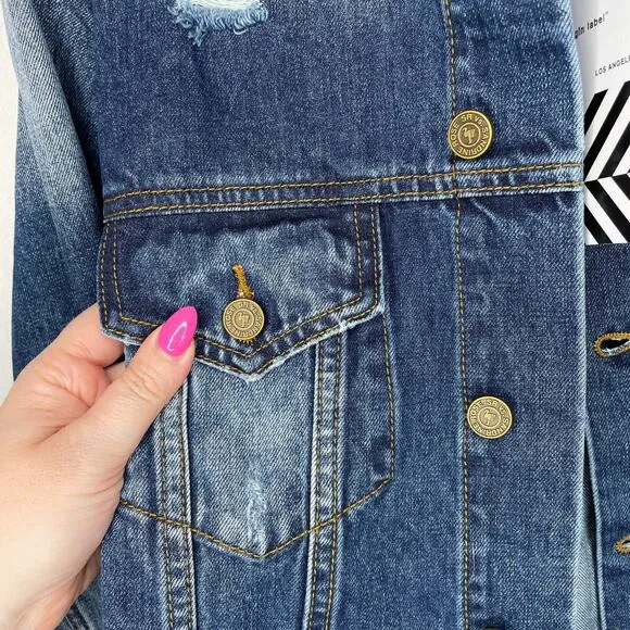 NWT Sandrine Rose Free People Oversized Embroidered Denim Jean Jacket Shacket S