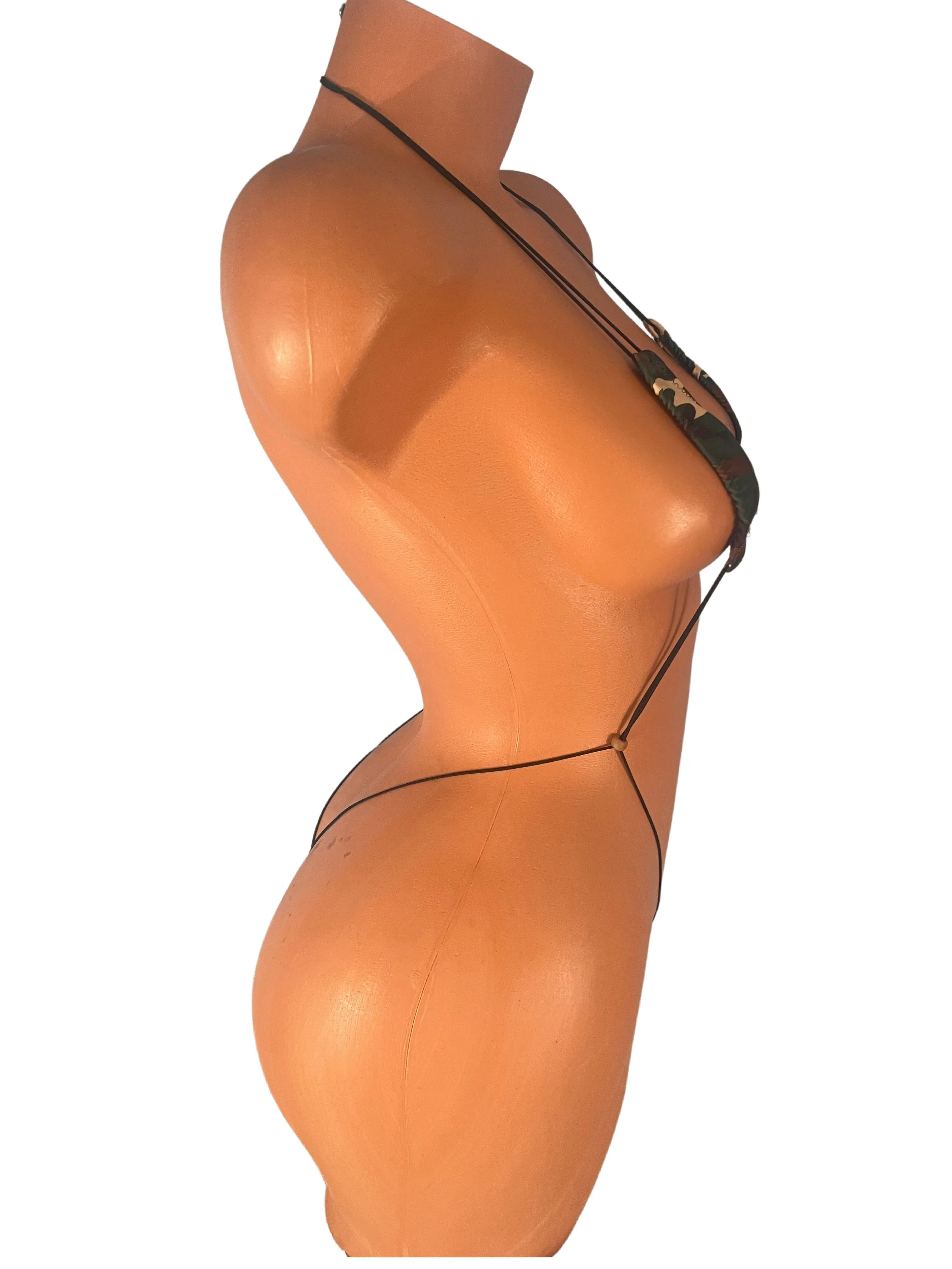 Nylon Army Green Camouflage Slingshot Bikini Black String