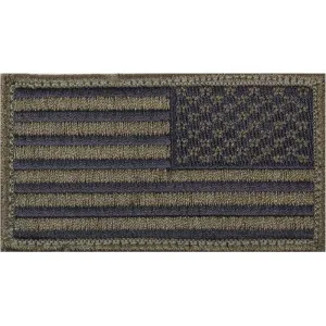 Olive Drab Black - Reversed US Flag Patch with Hook and Loop Closure