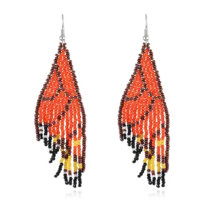 Orange & Black Howlite Butterfly Tassel Drop Earrings