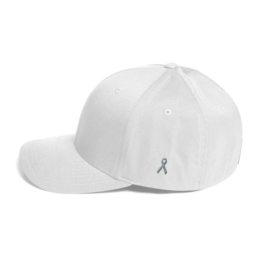 Parkinson's Awareness & Brain Tumor Awareness Twill Flexfit Fitted Hat with Grey Ribbon on the Side