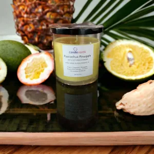 Passionfruit Pineapple Soy Wax Candle in a Glass Jar with a Black Lid
