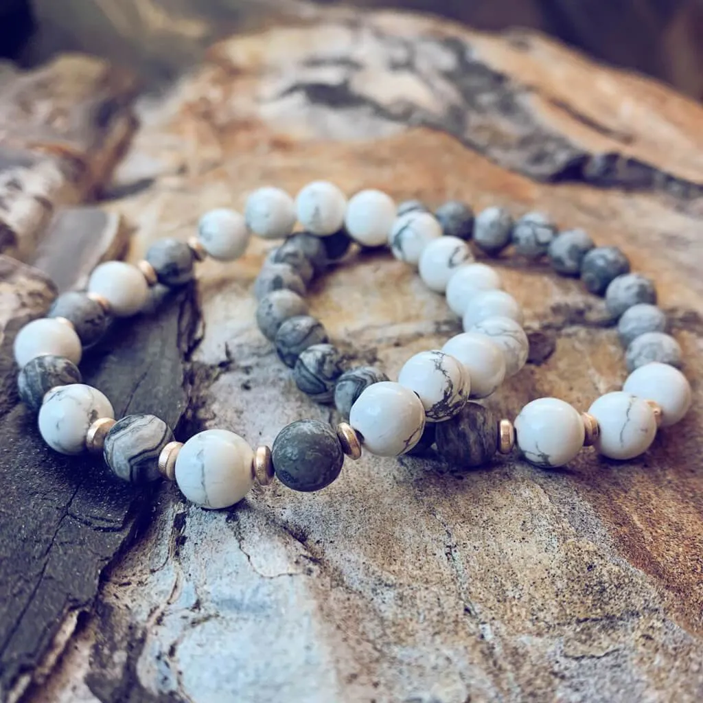 patience // howlite and picasso jasper mala bead bracelet