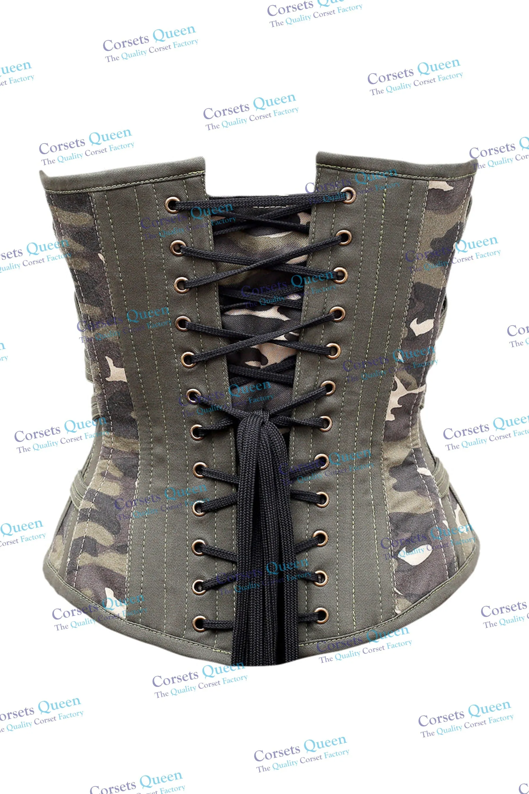 Pau Camouflage Print & Green Twill Overbust Corset
