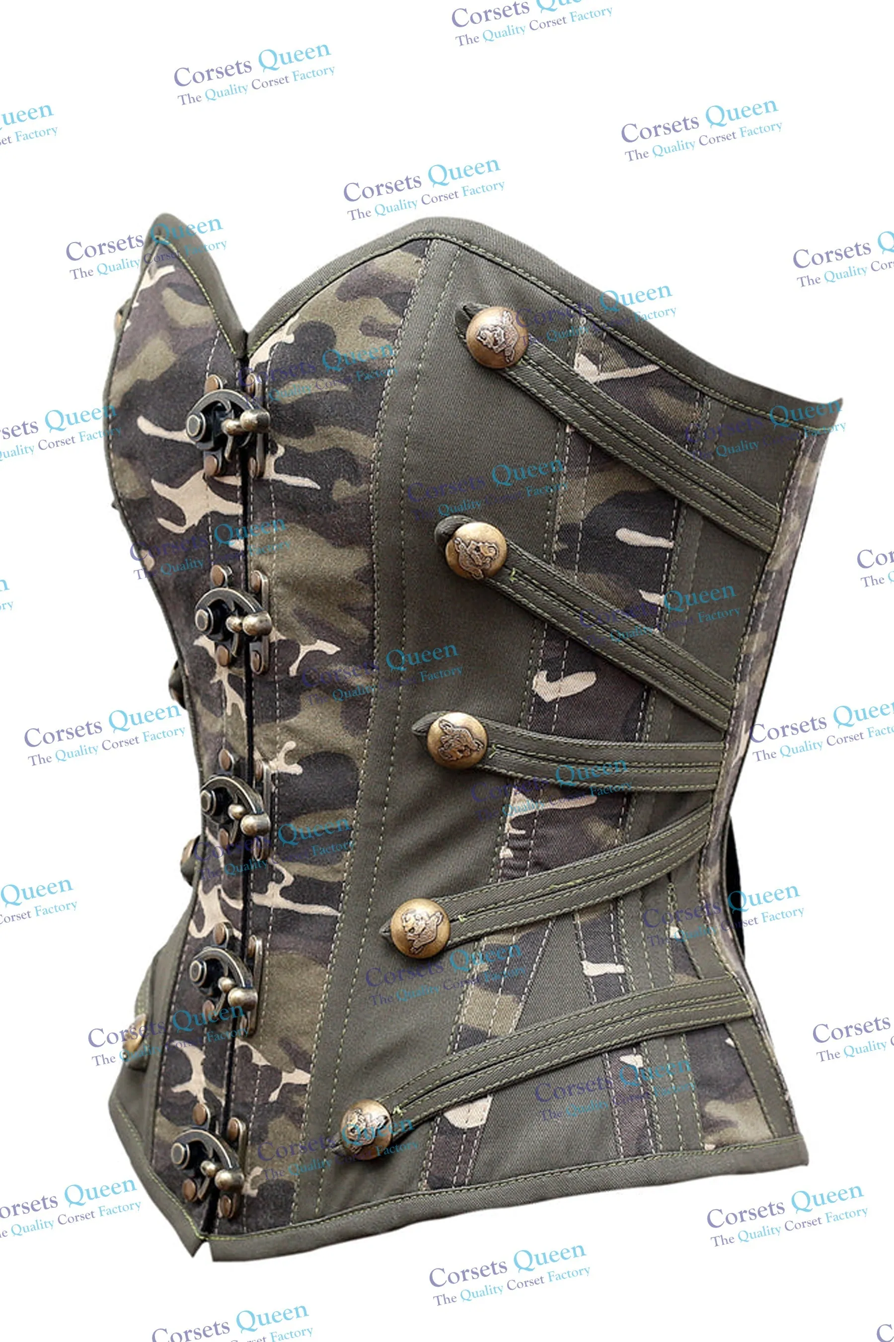Pau Camouflage Print & Green Twill Overbust Corset