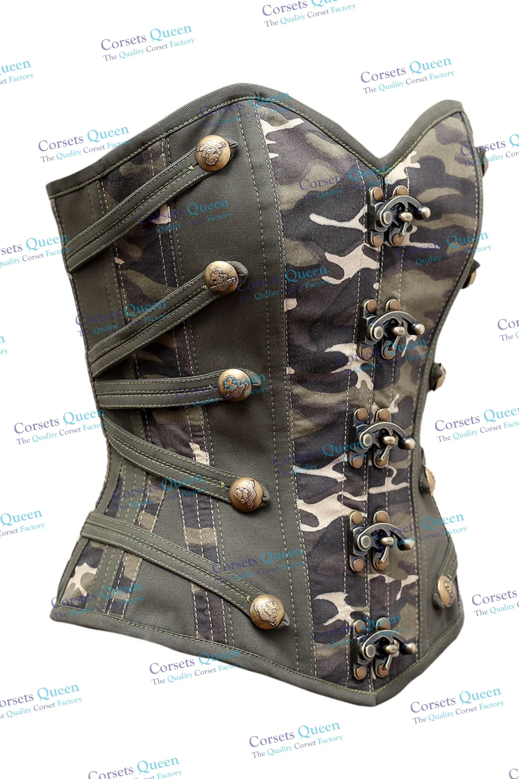 Pau Camouflage Print & Green Twill Overbust Corset