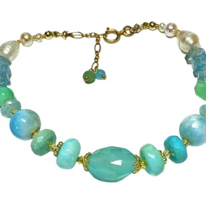 Pearl and Gem Bracelet Coastal Grandmother, Aqua Chalcedony, Larimar Bracelet