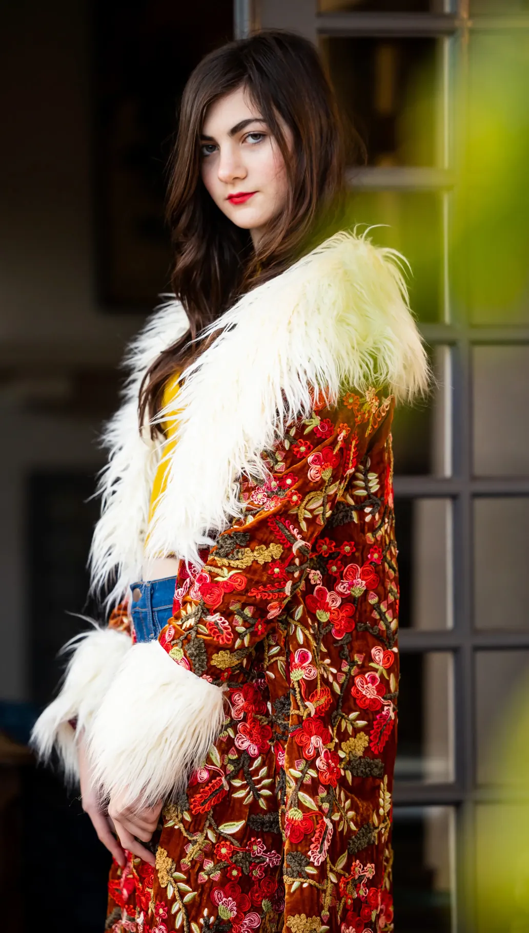 Penny Fresca Embroidered Faux Fur Maxi Coat