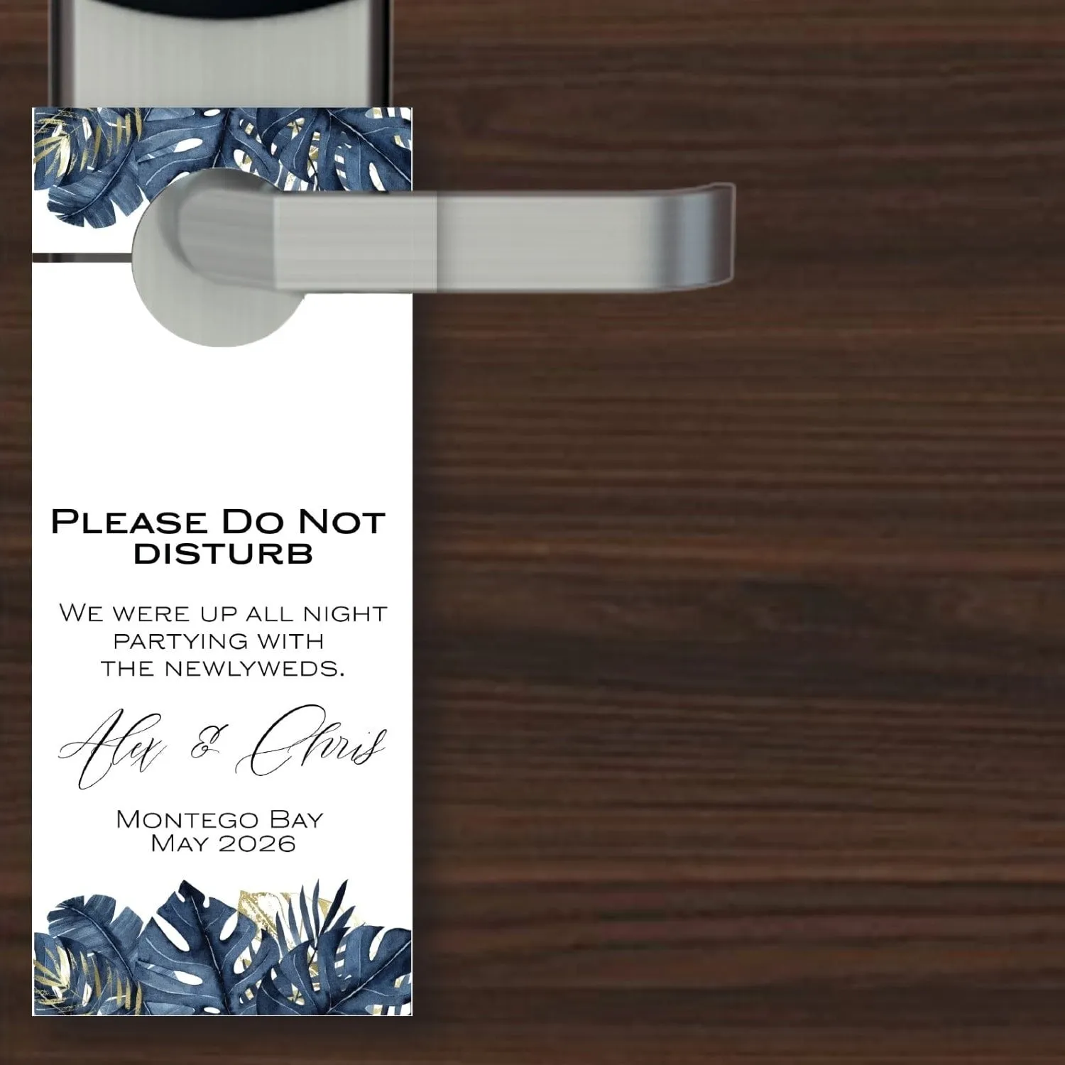Personalized Destination Wedding Door Hangers - Blue Palms