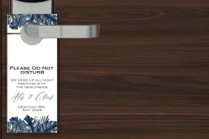 Personalized Destination Wedding Door Hangers - Blue Palms
