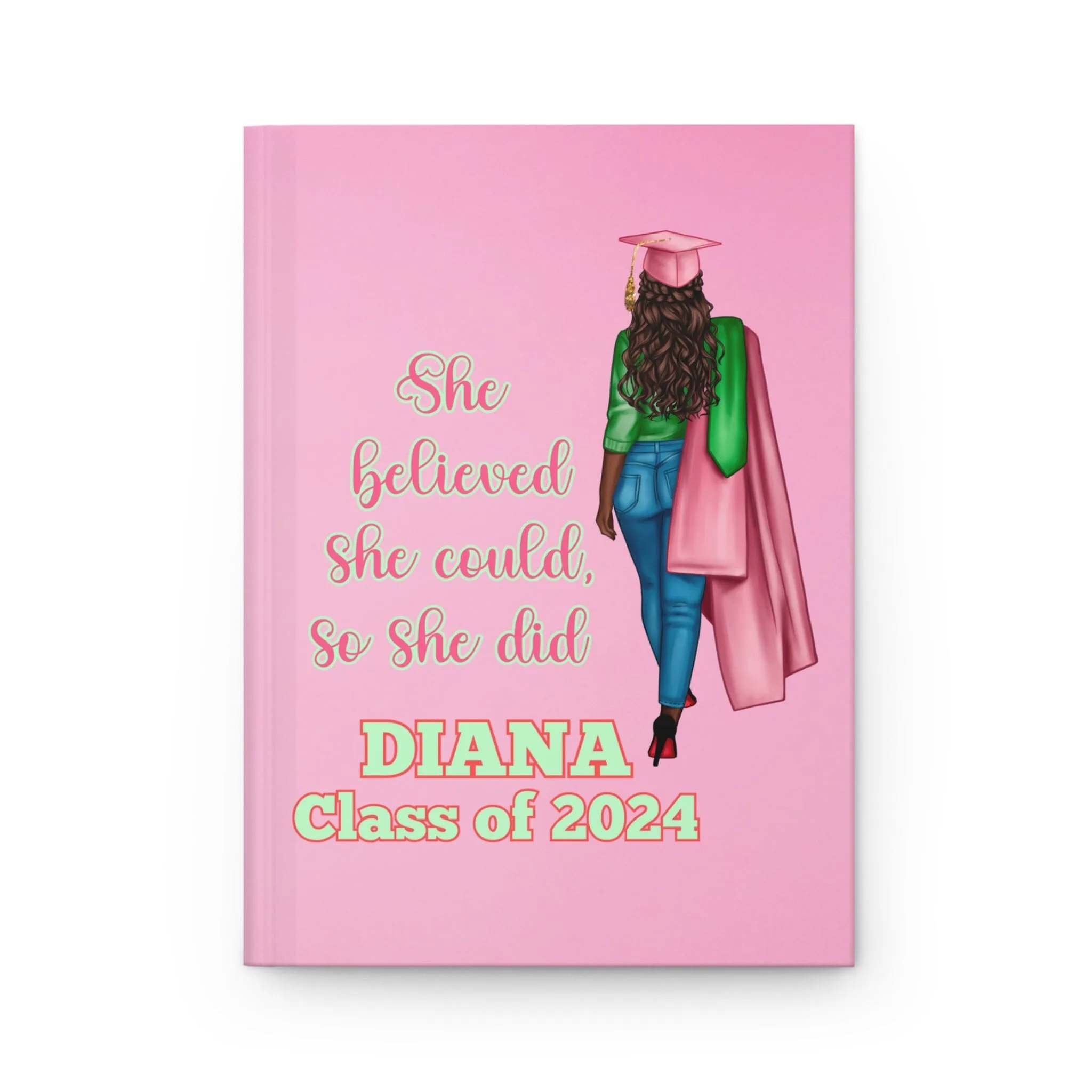Personalized Pink and Green Graduation Hardcover Journal